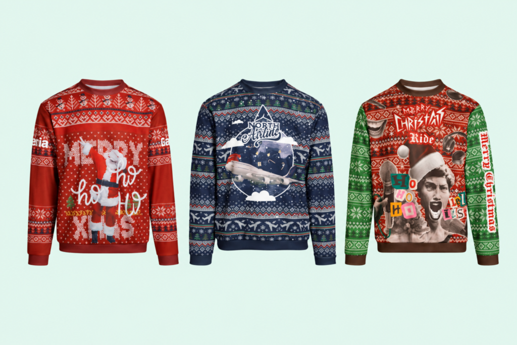 julesweater i flere farver